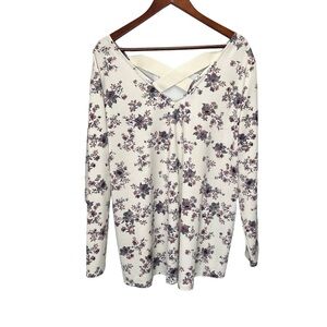 Addition Elle Love & Legend Criss Cross Back Floral Vneck Blouse Size 3x